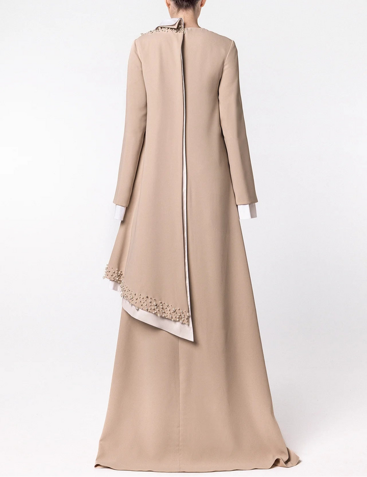 Long Sleeve Asymmetric Dress with Beaded Draped Detail - SANTA