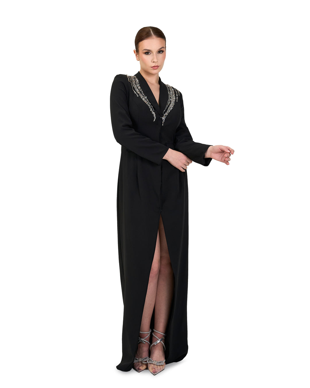 فستان بليزر أسود مع أكتاف مزينة بالخرز - فاني