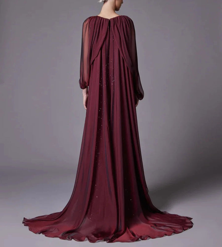Sequined gown with chiffon cape overlay – Norin