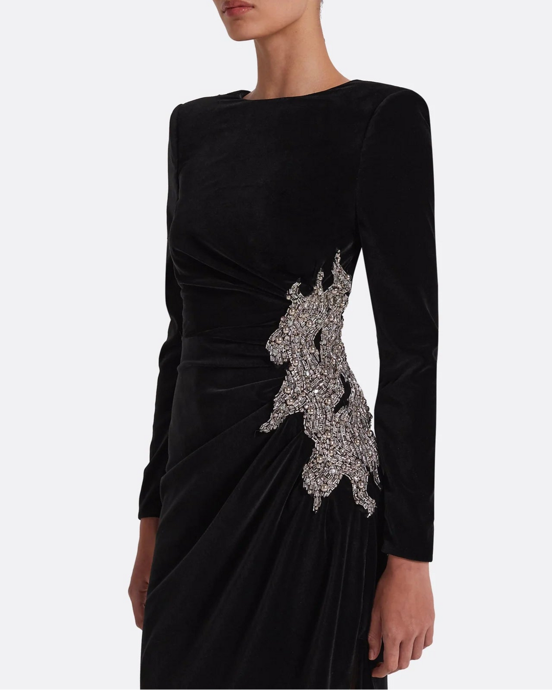 Long sleeve dress with embellished waist sides and draped details - Poppy