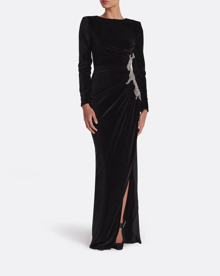 Long sleeve dress with embellished waist sides and draped details - Poppy