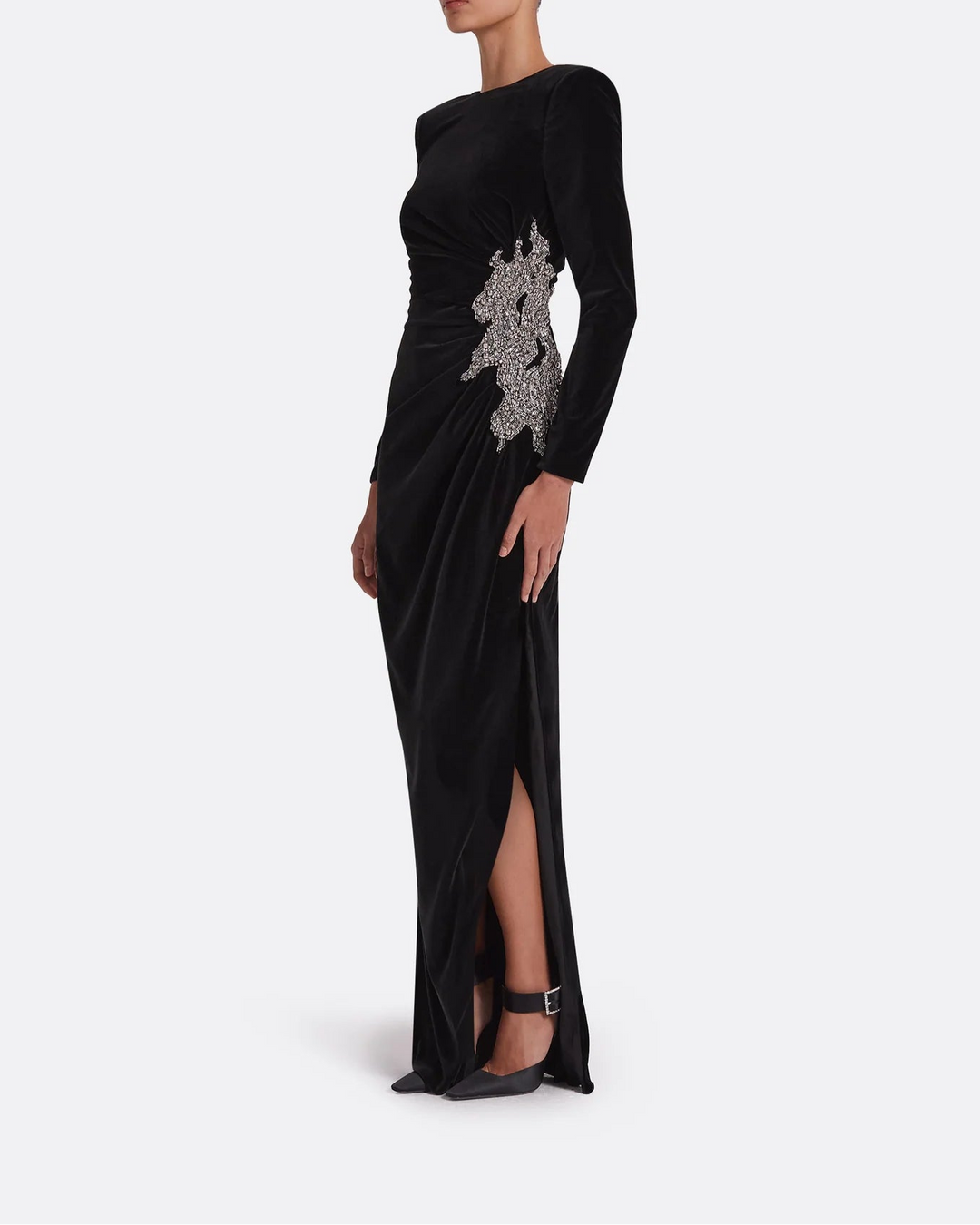 Long sleeve dress with embellished waist sides and draped details - Poppy