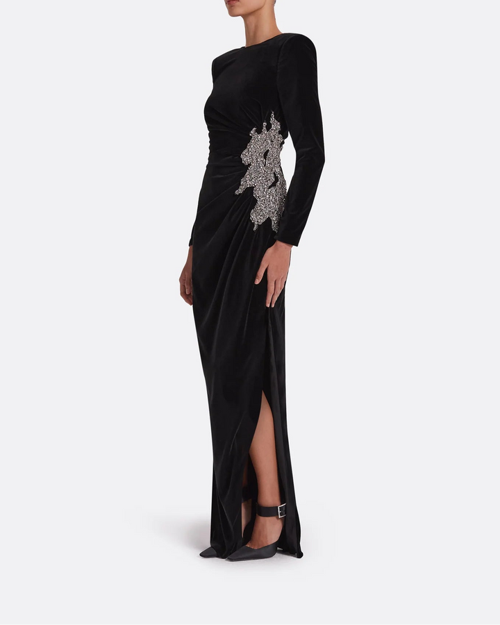Long sleeve dress with embellished waist sides and draped details - Poppy