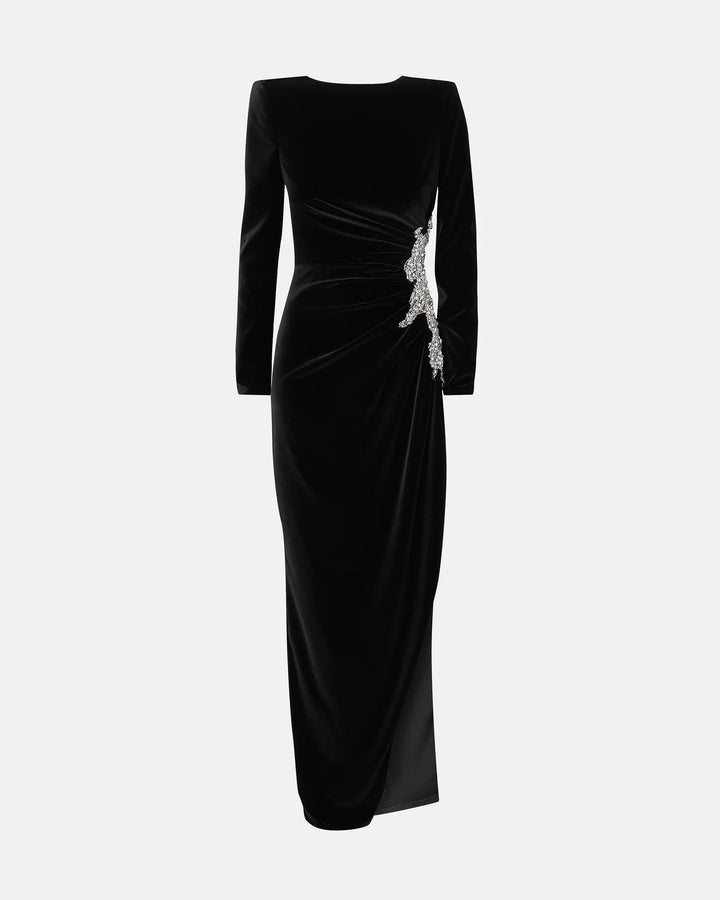 Long sleeve dress with embellished waist sides and draped details - Poppy