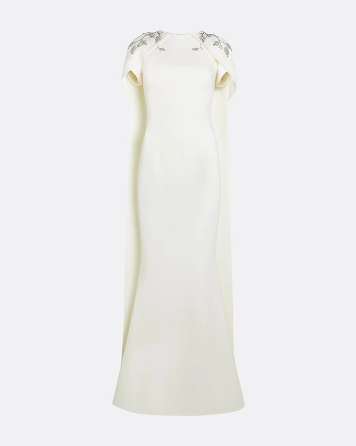 Embroidered column dress with shoulder cape - Lana-1