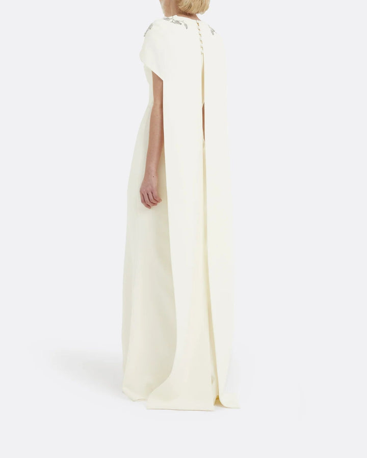 Embroidered column dress with shoulder cape - Lana-1