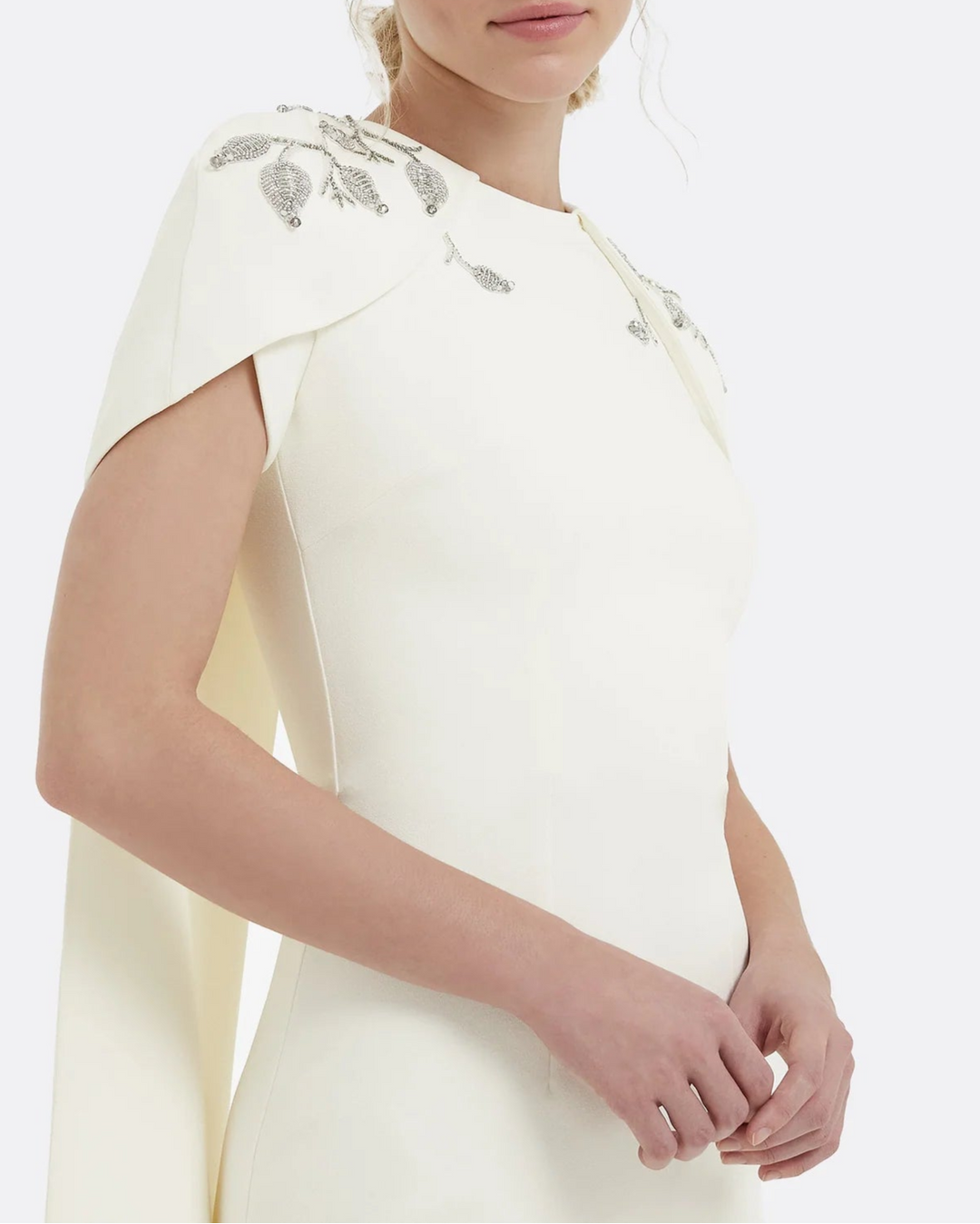 Embroidered column dress with shoulder cape - Lana-1