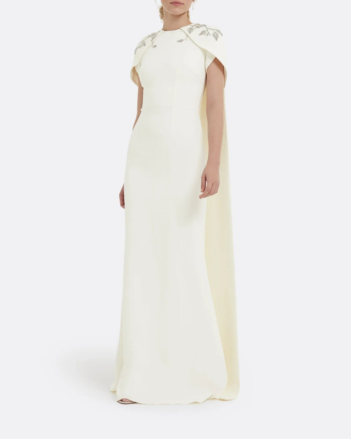 Embroidered column dress with shoulder cape - Lana