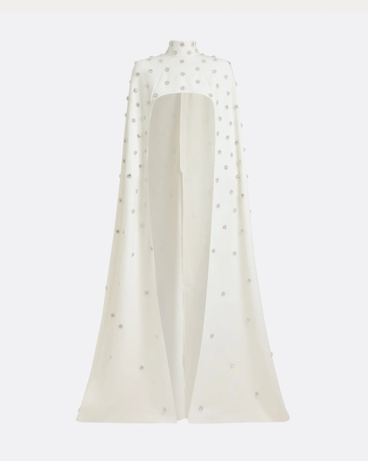 embellished ivory gown with high-neck cape overlay – CELESTIA