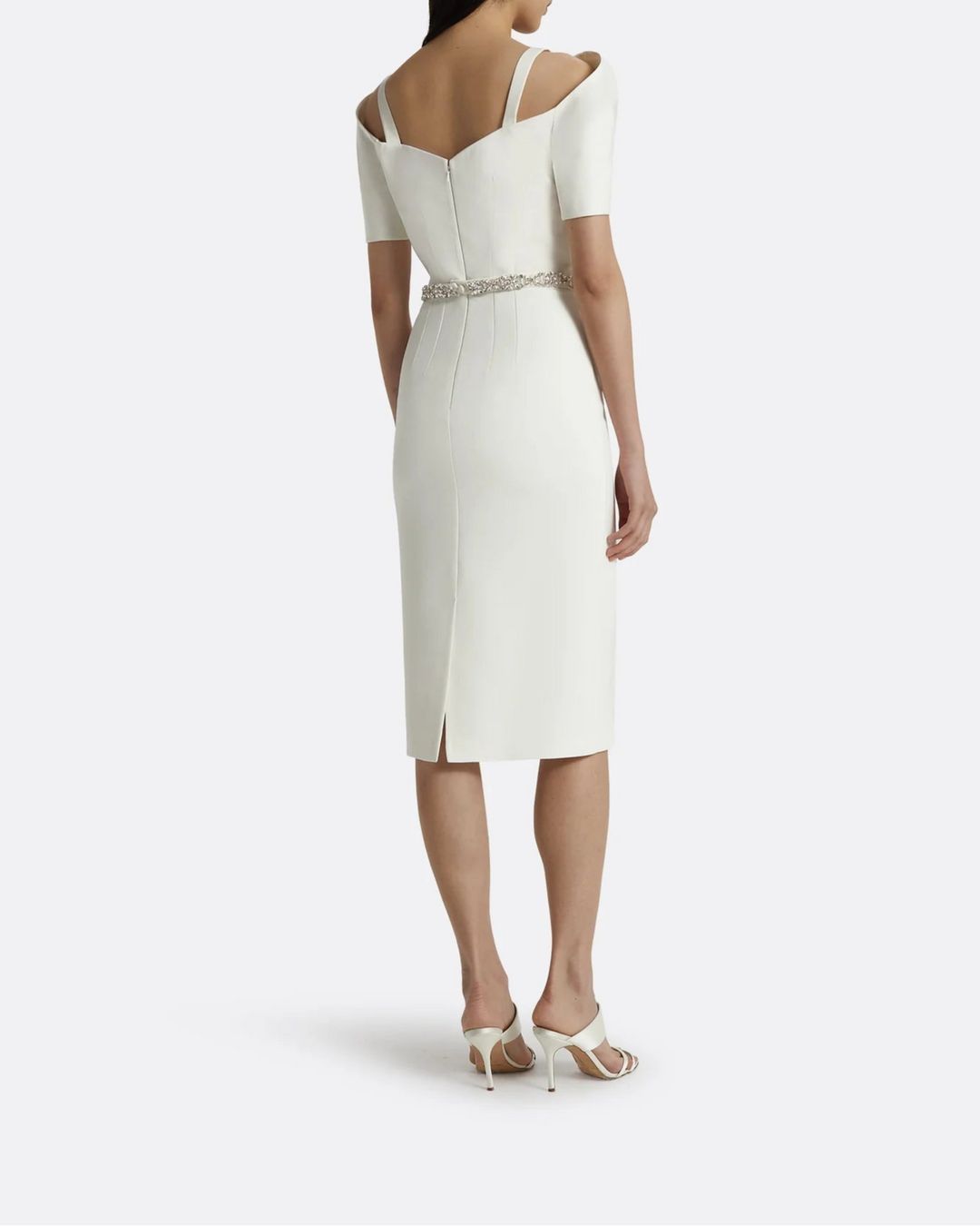 Off-the-shoulder midi dress with embellished waist -Linda