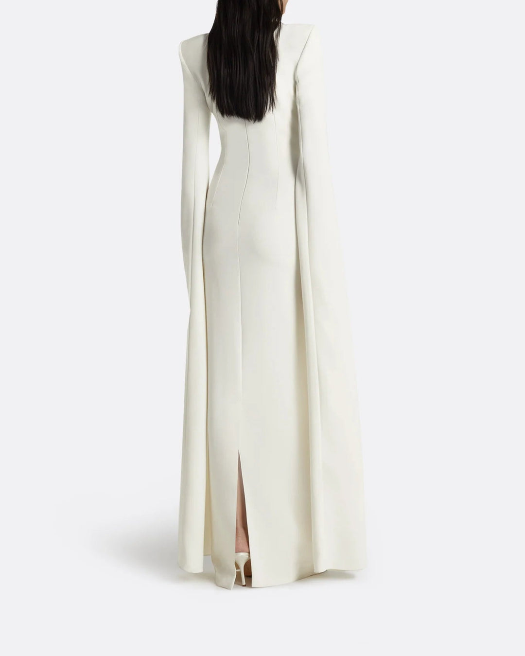 Long-sleeve column dress with embellished neckline and slit cape - Isabella
