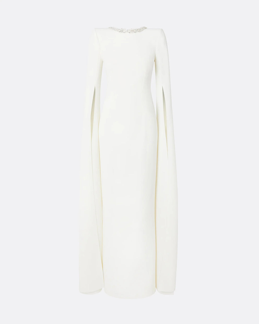 Long-sleeve column dress with embellished neckline and slit cape - Isabella