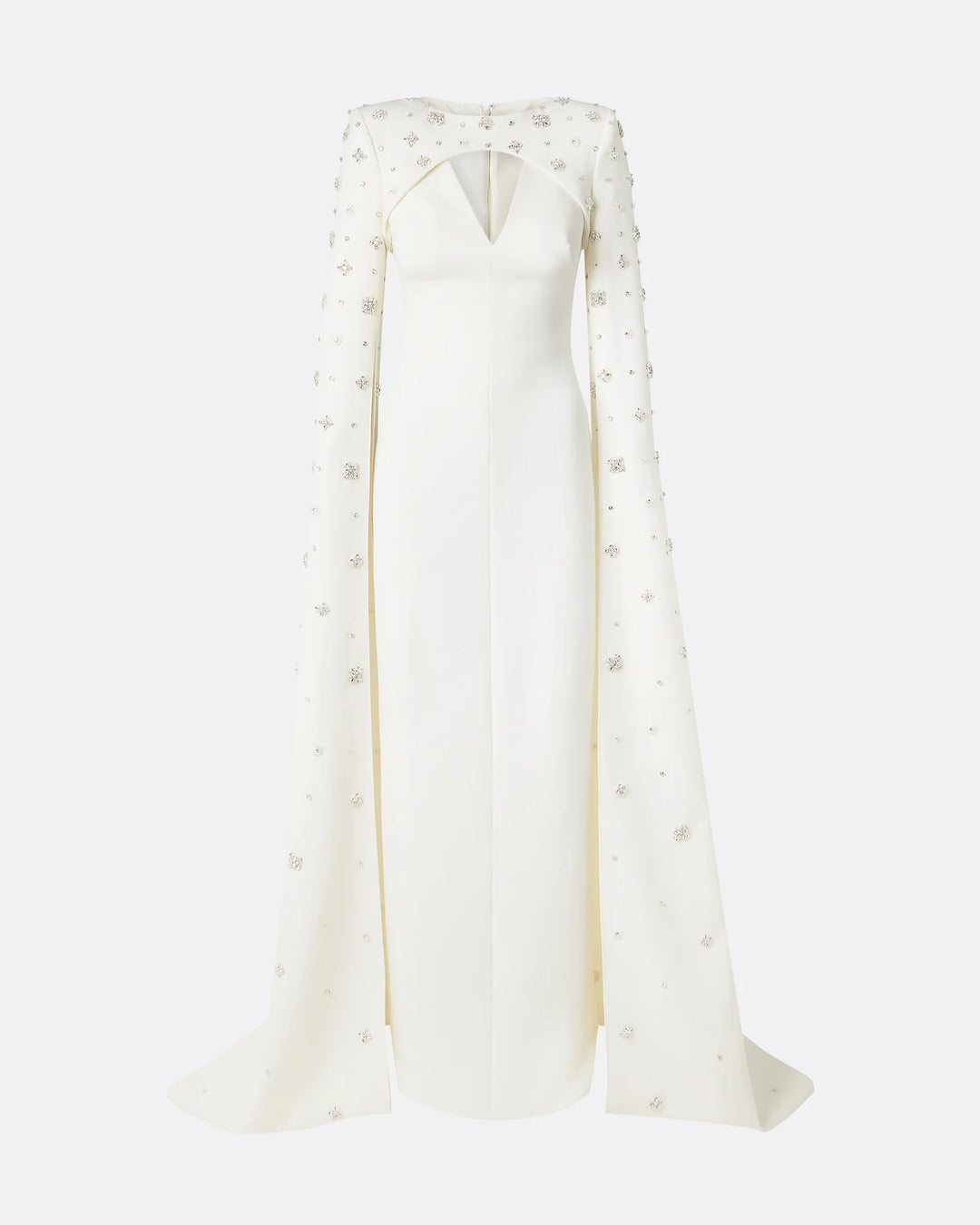 Column dress with open neckline and crystal embellished cape - Barbara
