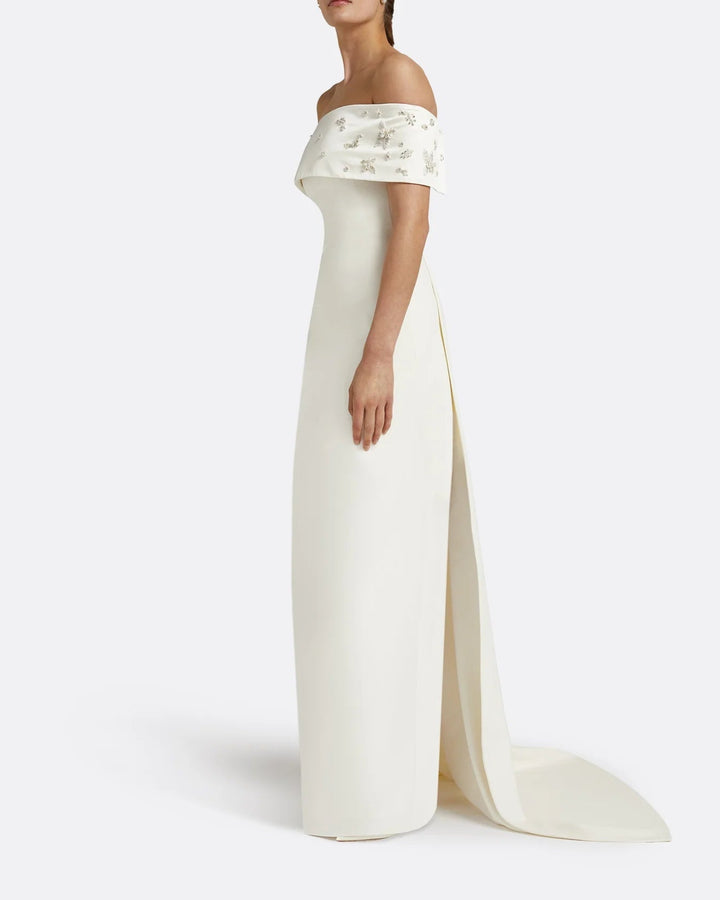 Off-shoulder column dress with embellished cape - Cary