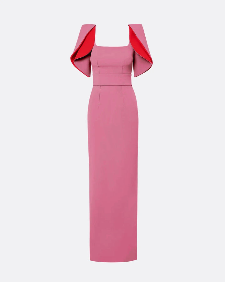 square-neck gown with contrast petal sleeves – EDEN-1
