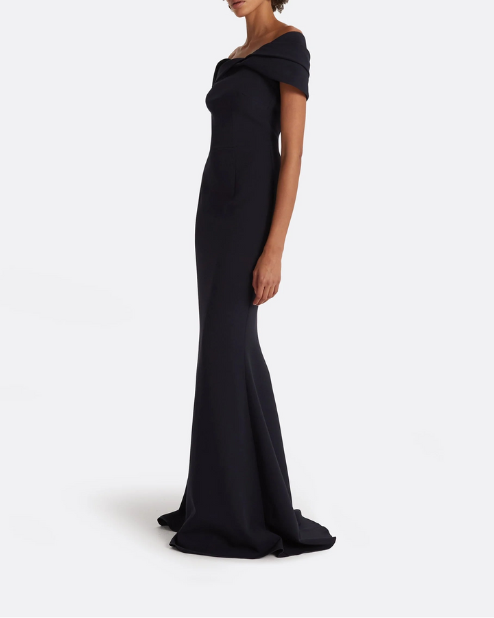 off-shoulder mermaid gown with sculpted crossover neckline – NOCTURNA