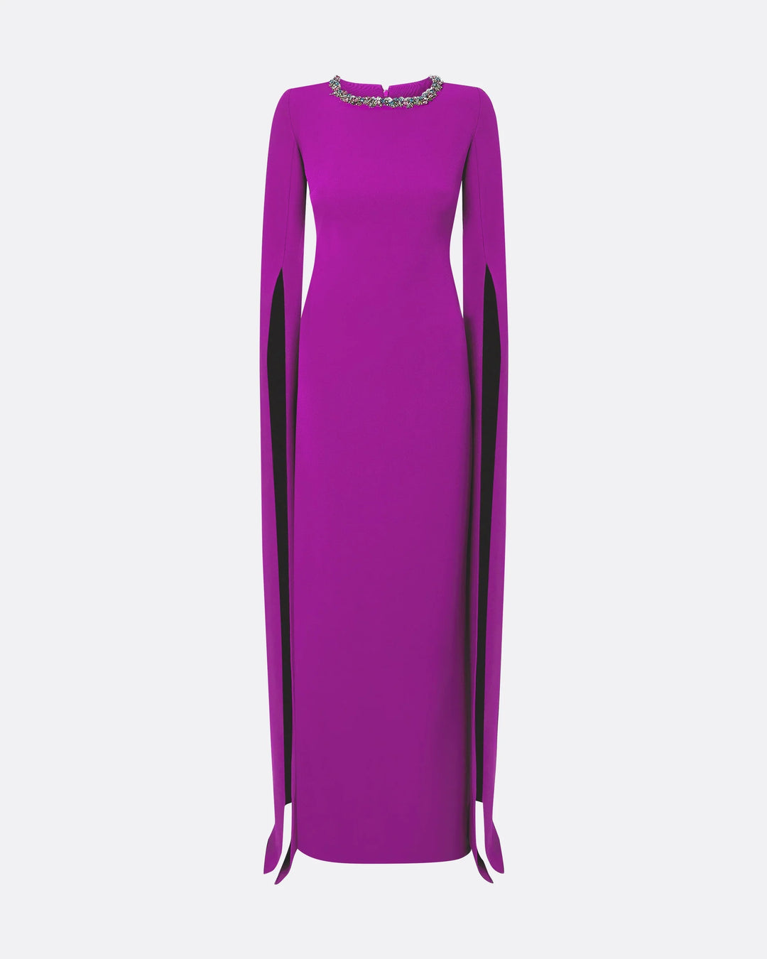 emerald column gown with crystal-trimmed cape sleeves – SERIIN