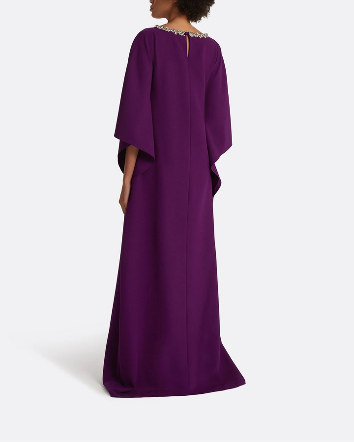 batwing-sleeve gown with crystal neckline – AZURÉE