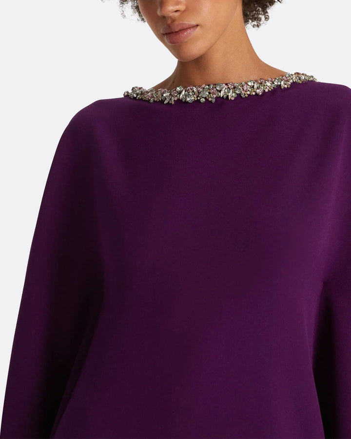 batwing-sleeve gown with crystal neckline – AZURÉE