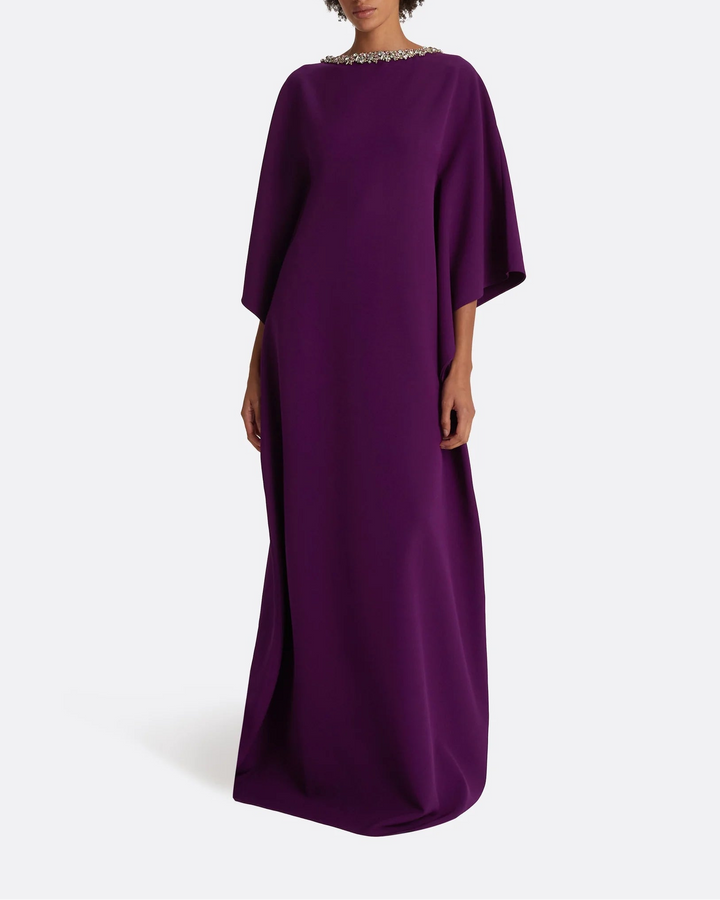 batwing-sleeve gown with crystal neckline – AZURÉE