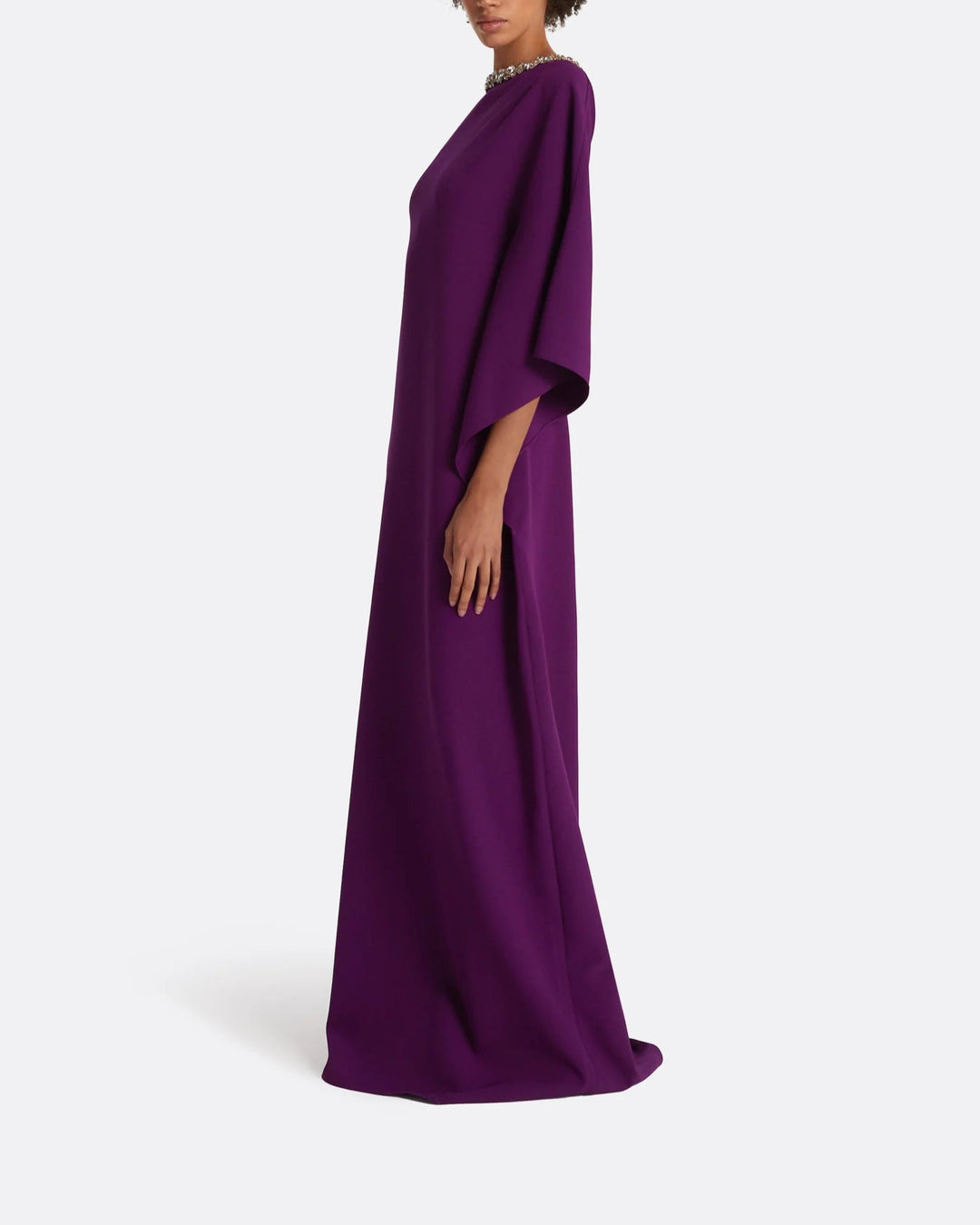 batwing-sleeve gown with crystal neckline – AZURÉE