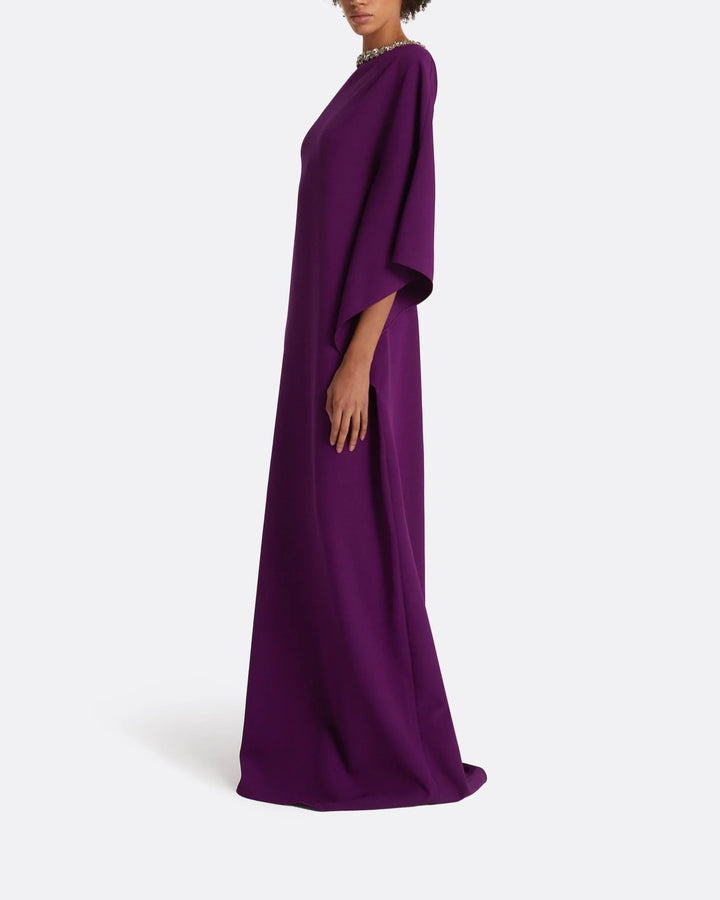 batwing-sleeve gown with crystal neckline – AZURÉE