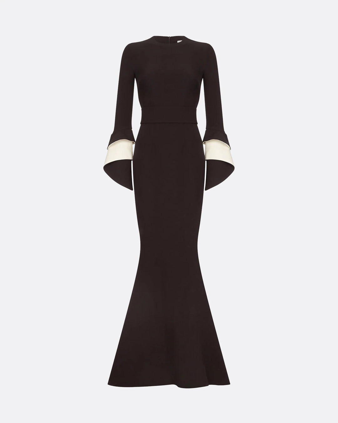long-sleeve fishtail gown with contrast cuff flares – NOLED