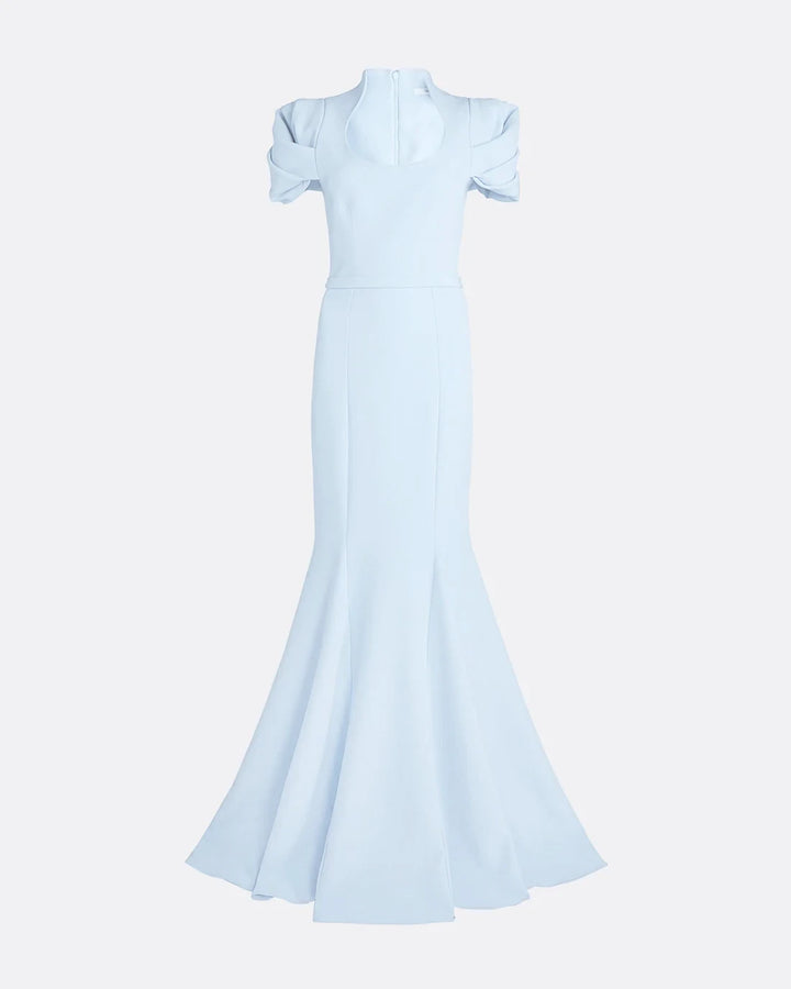 mermaid gown with ruched puff sleeves – AZURELLE