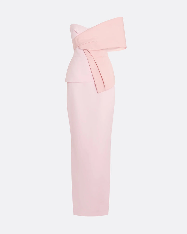 strapless column gown with oversized asymmetric bow – PETAL