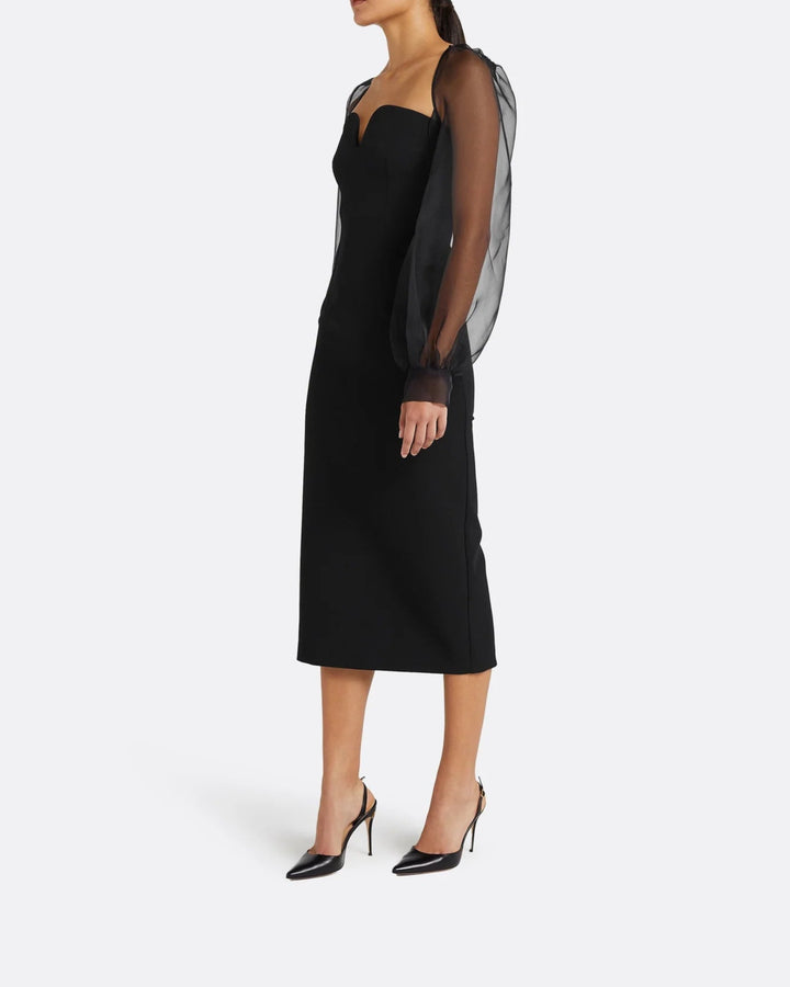 Sheer Puff Sleeve Midi Dress - Reta