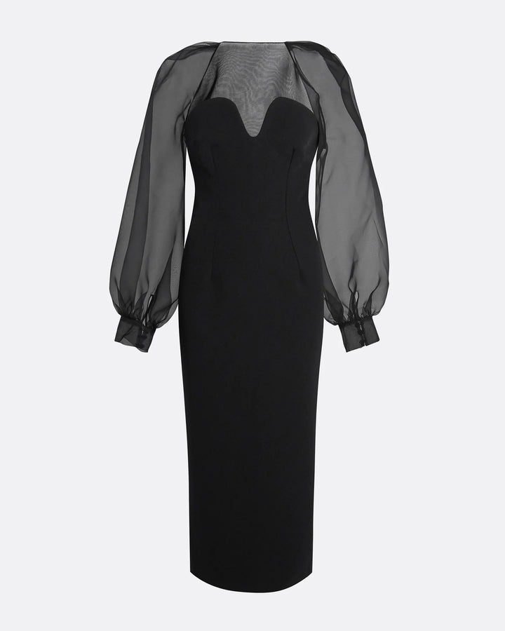 Sheer Puff Sleeve Midi Dress - Reta