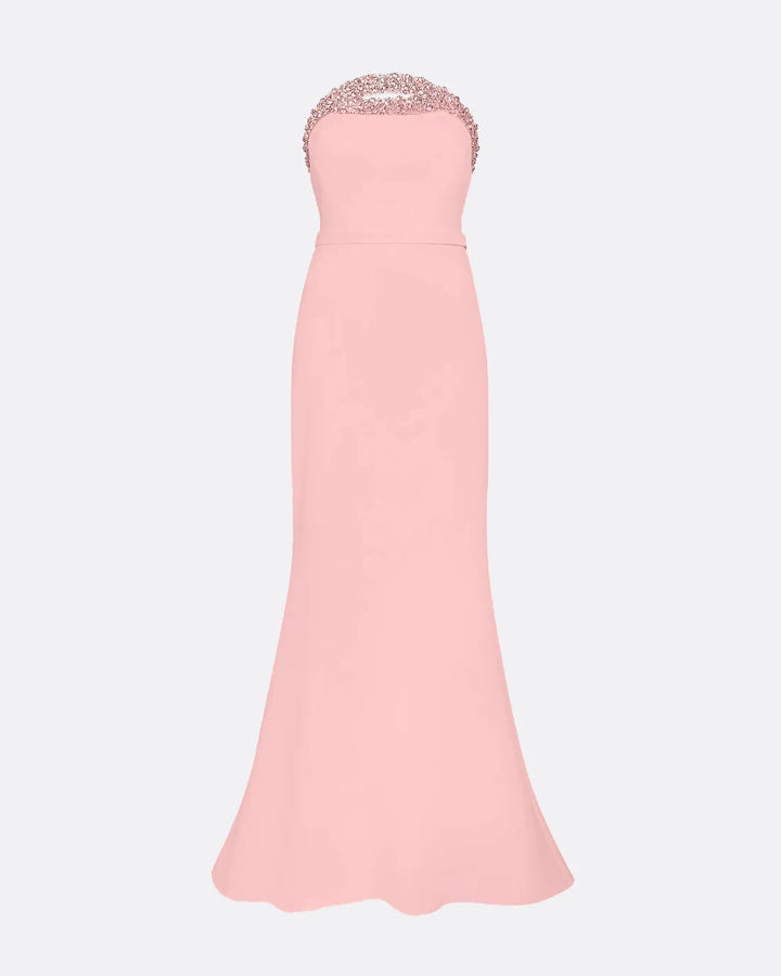 strapless column gown with beaded neckline – ROSÉ