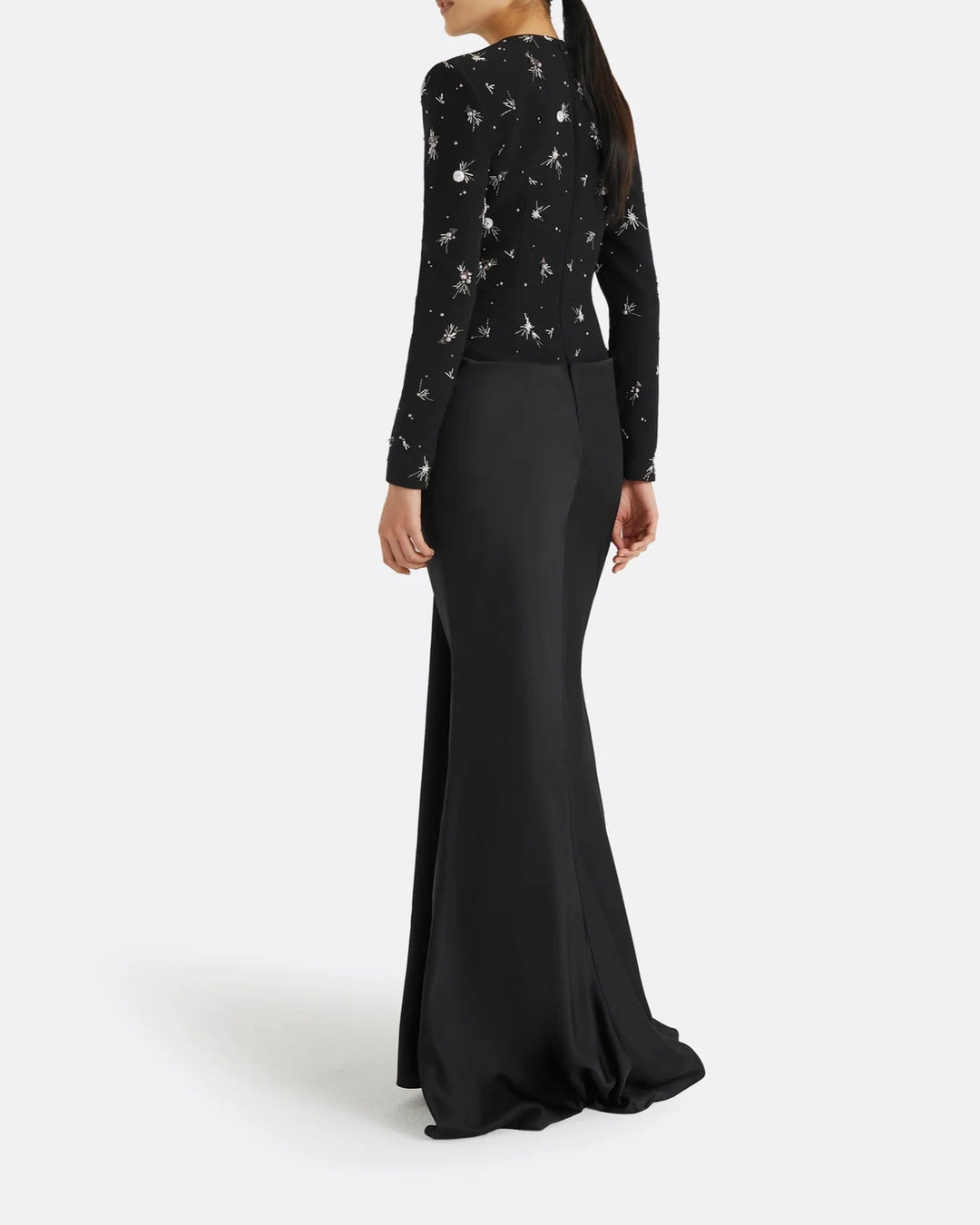 Embellished Long-Sleeve Draped Gown - MIDNIGHT-1