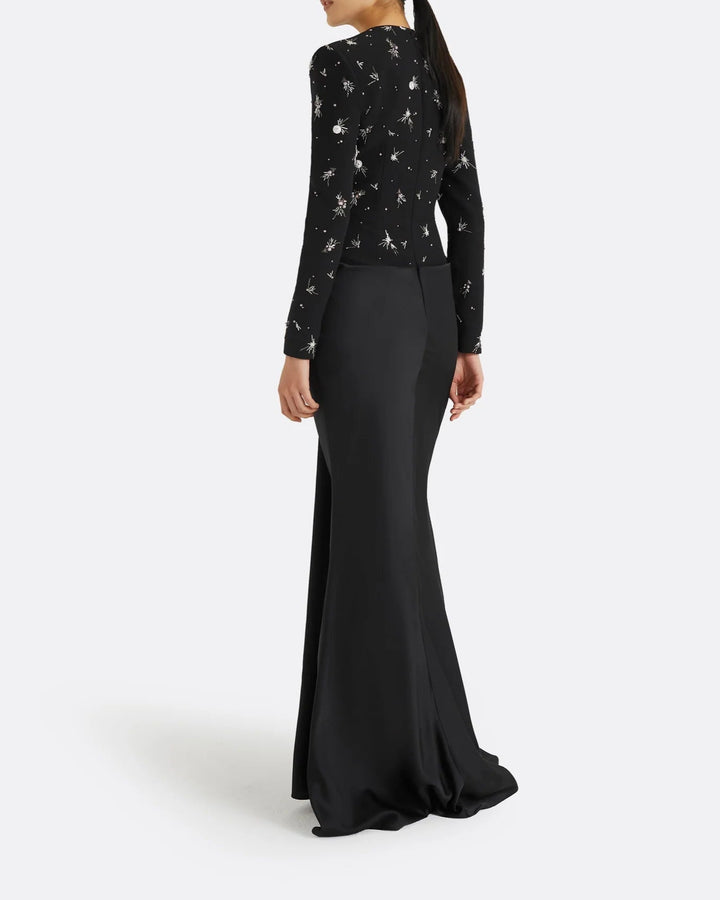 Embellished Long-Sleeve Draped Gown - MIDNIGHT-1