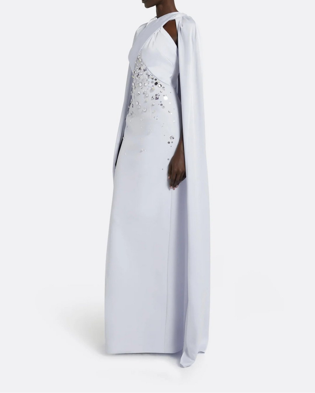 Sleeveless column dress with embellished bodice and loose cape - Lauren