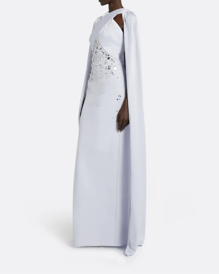 Sleeveless column dress with embellished bodice and loose cape - Lauren