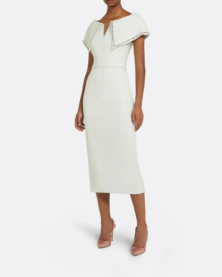 Off-the-shoulder midi dress with embellished neckline - Jessica
