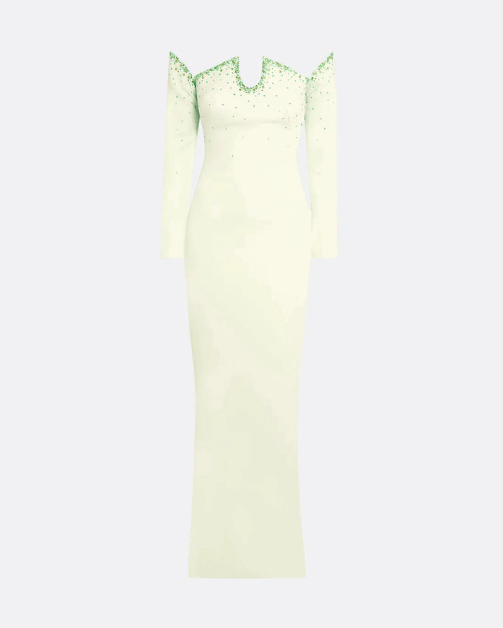 off-shoulder column gown with crystal-trimmed neckline – EMEDA-1