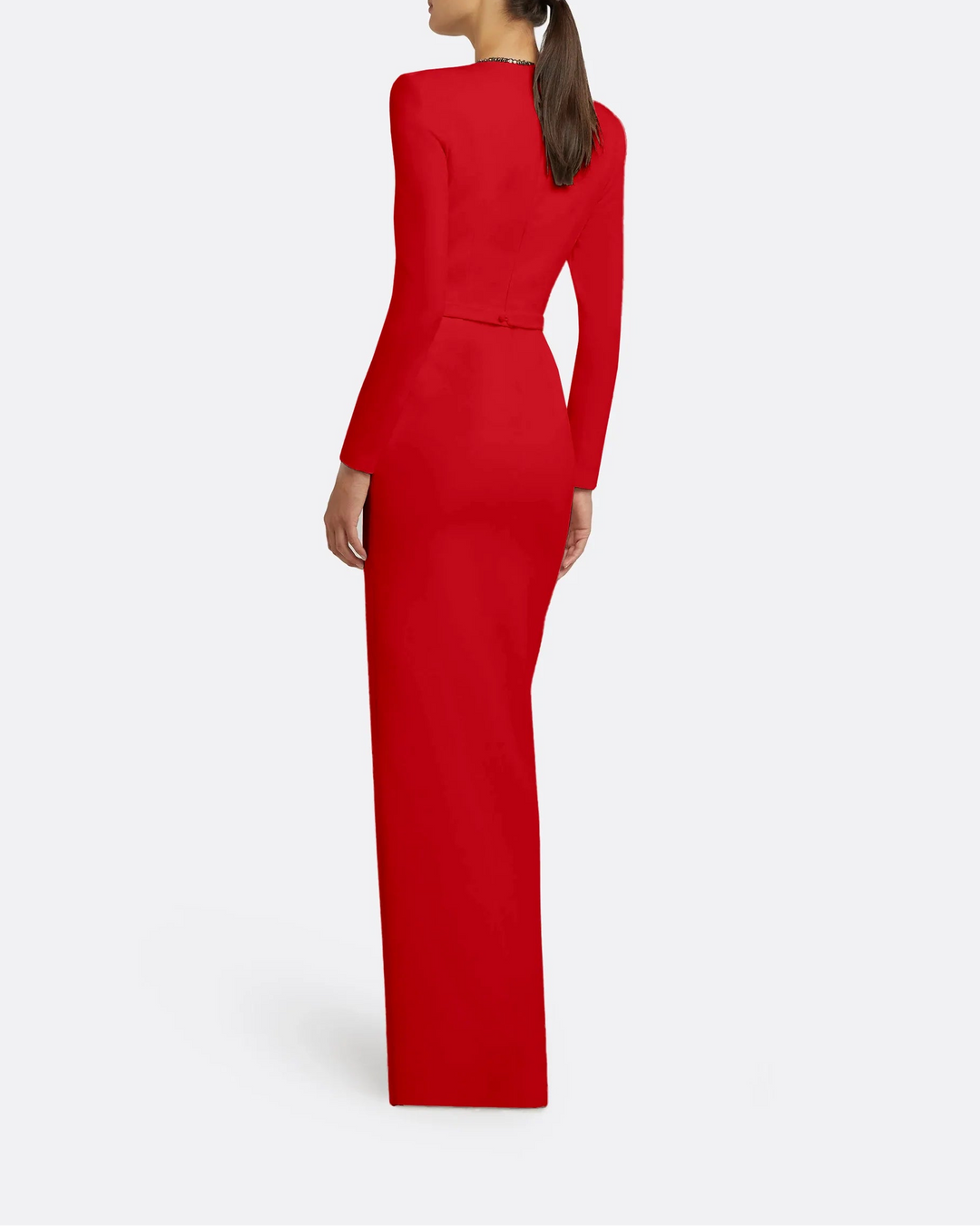 asymmetric embellished-neck gown with high slit – FIORA