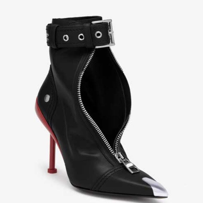 zip-front ankle boots with metal tip – CRIMSON EDGE