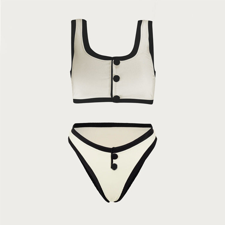contrast trim button detail bikini set – COLETTE
