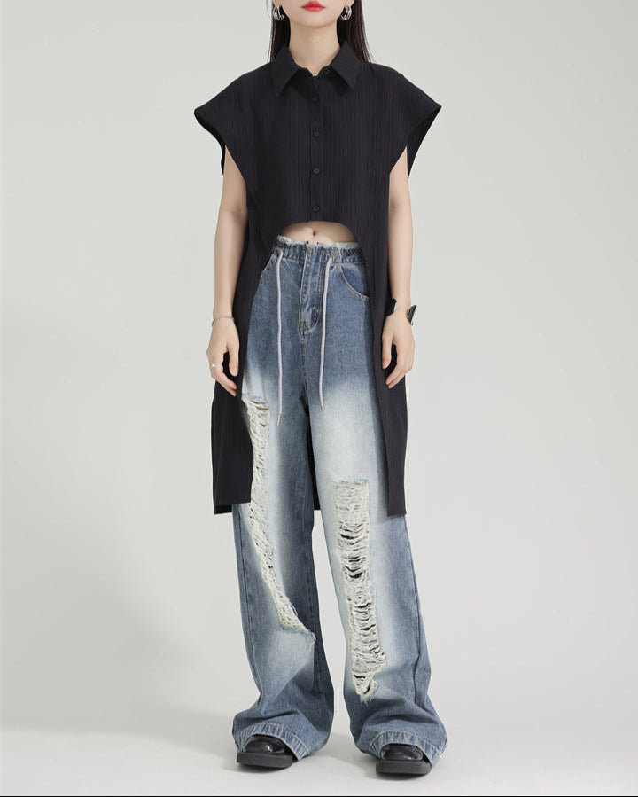 Geplooide oversized blouse met geplooide halslijn - Nidzu 