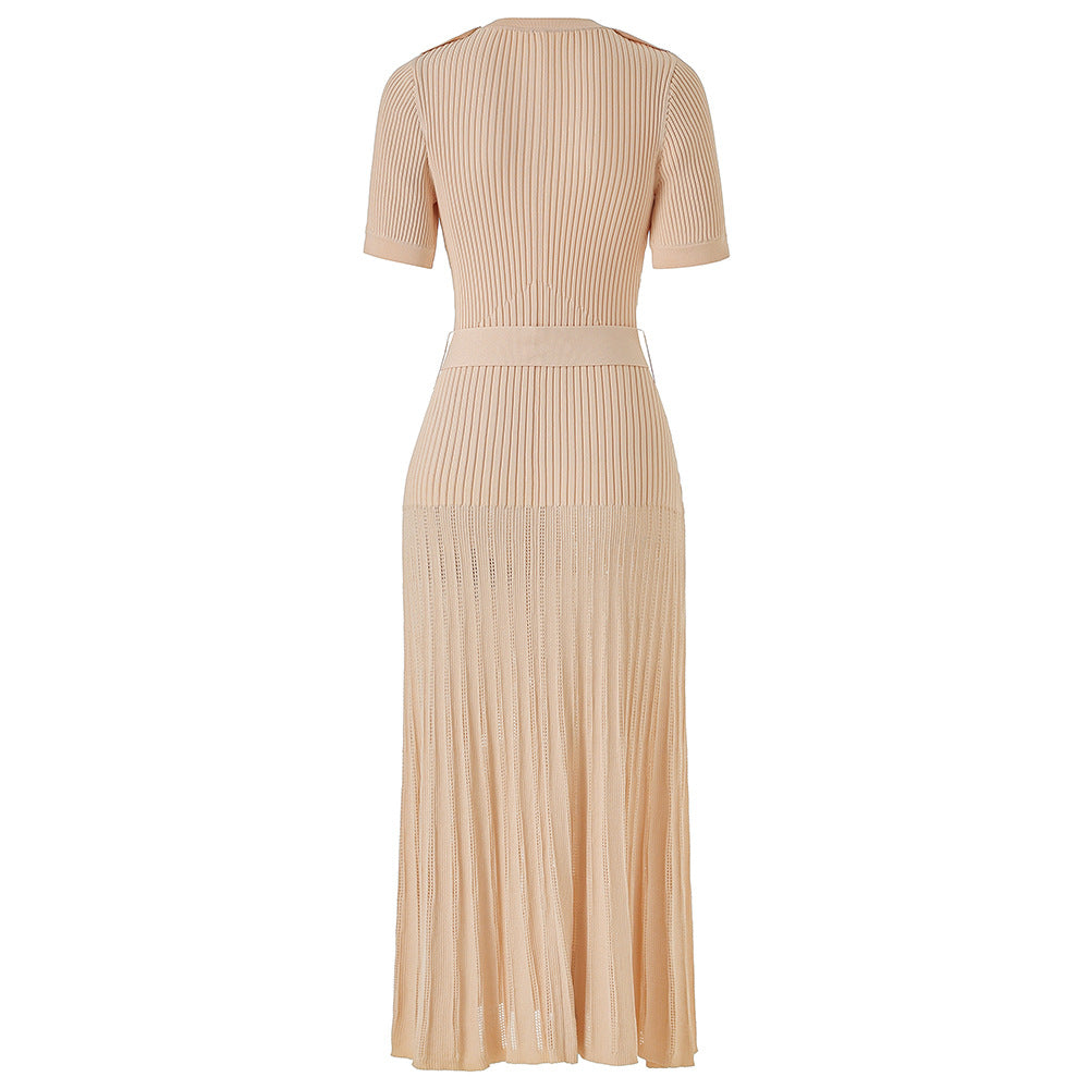 Champagne Ribbed Knit Maxi Dress - Grace