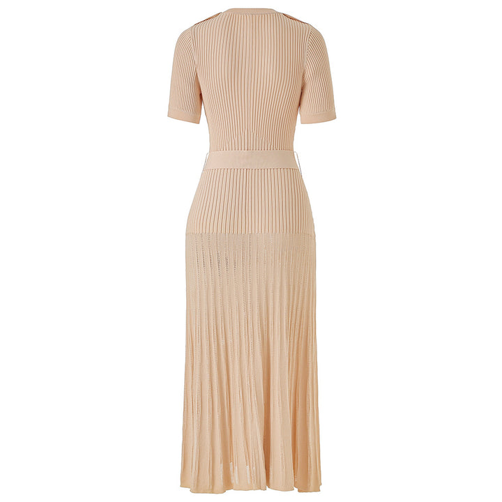 Champagne Ribbed Knit Maxi Dress - Grace