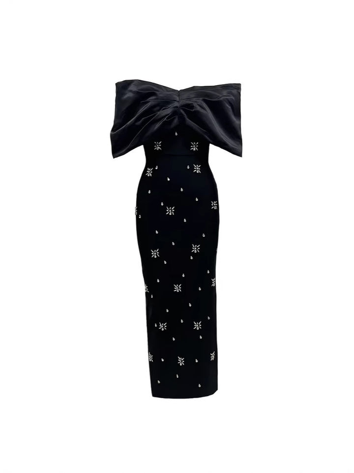 Off-Shoulder Embellished Column Maxi Dress – STELLA