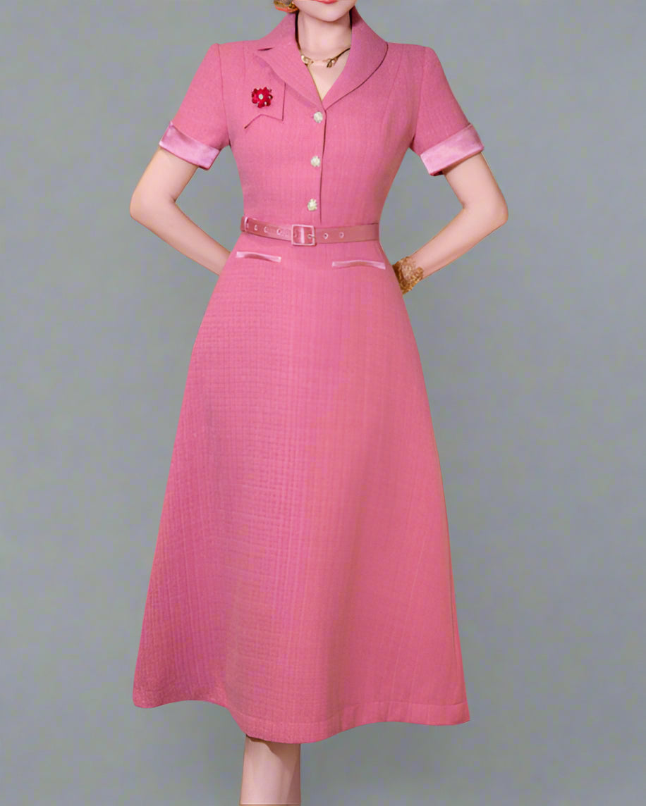 korte mouw midi jurk met 3D bloemenapplicaties - BLOOMIQ 