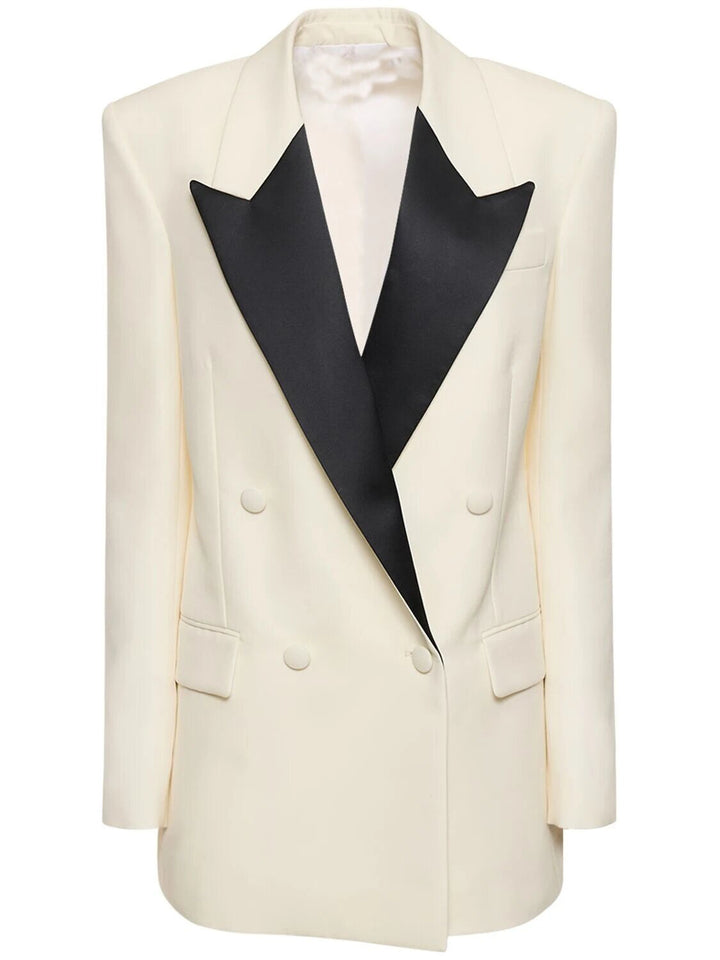 Tuxedo-style double-breasted blazer with contrast lapel – NOIR