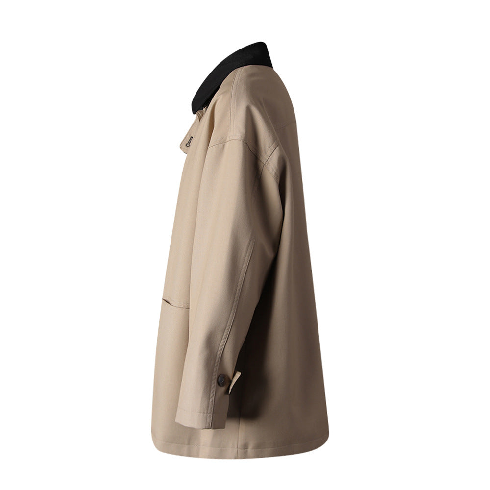 button-front minimalist jacket with contrast collar – KIVAA