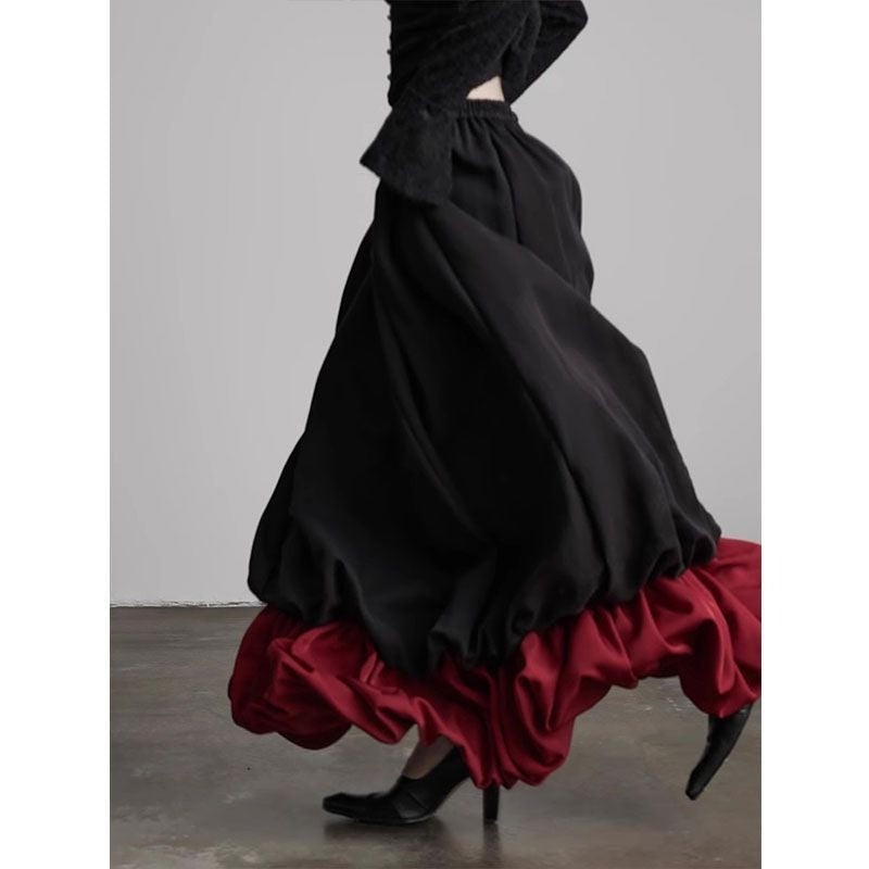 layered bubble maxi skirt with contrast hem – NOCTURNE