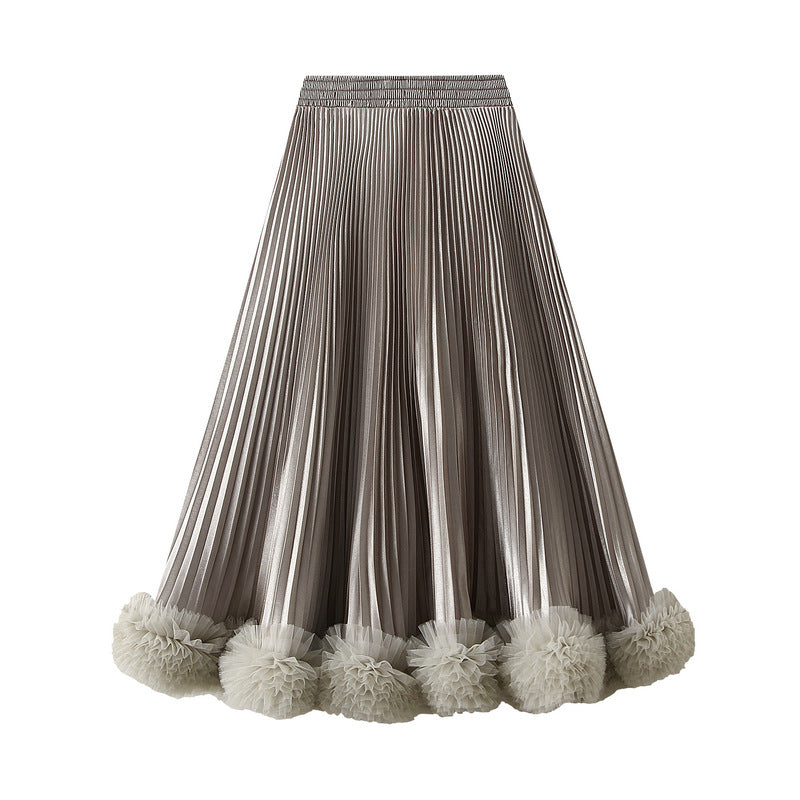 Pleated satin skirt with ruffled hem – VELORA